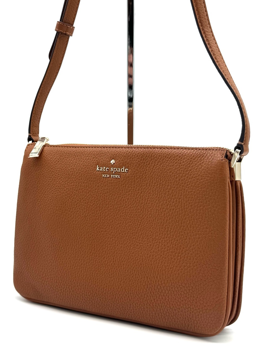 Kate Spade Triple Gusset Pebbled Leather Crossbody Bag Warm Gingerbread NWT